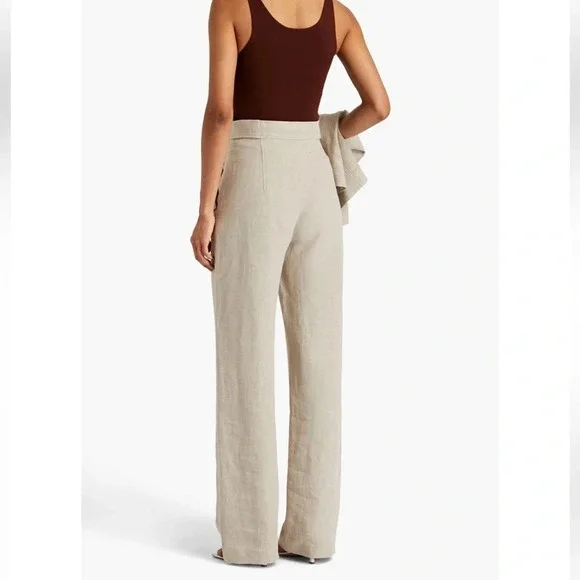 Alberta Ferretti High Waist Wide Leg Linen Pants Beige Oatmeal IT 38 US 2 NWT - Picture 5 of 10
